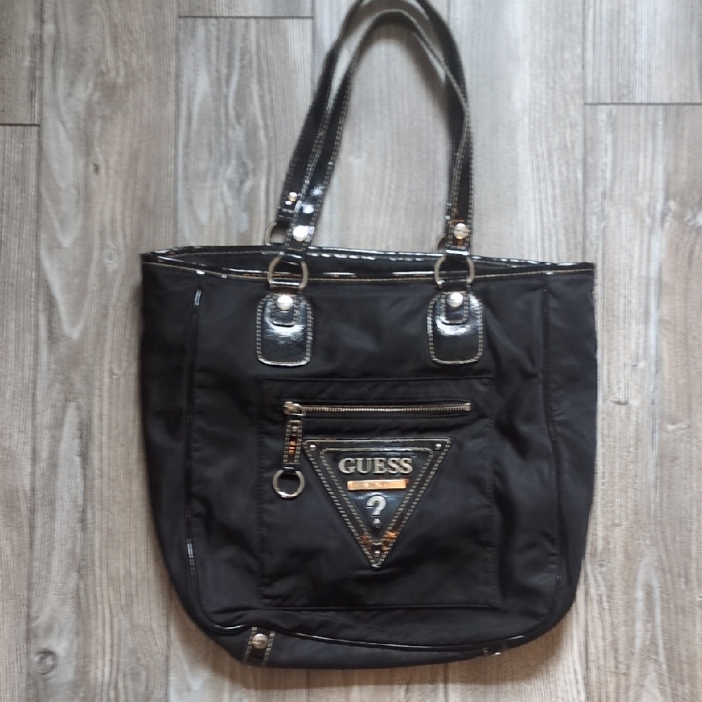 GUESS Y2K Vintage Black Vinyl Tote Bag